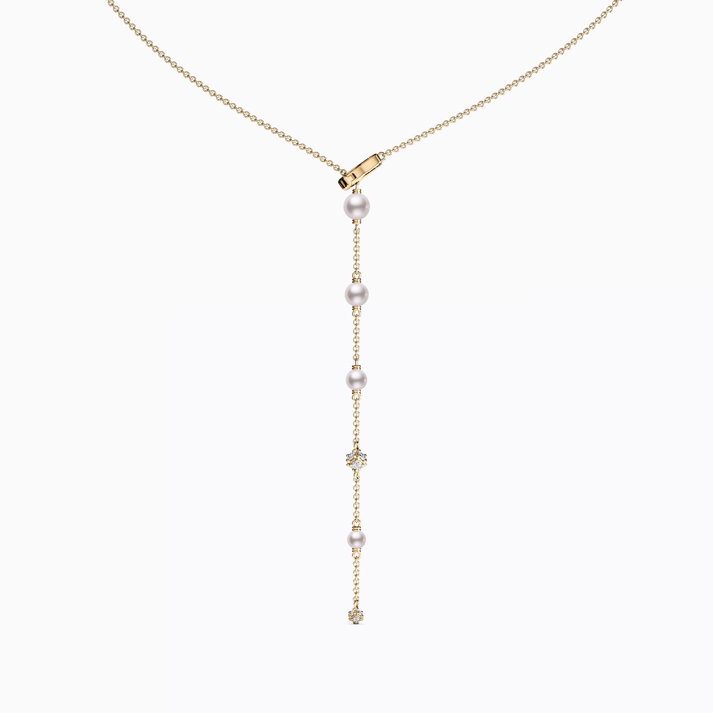 Fresh Water Graduated Pearl & Diamond Drop Necklace in 14K Gold