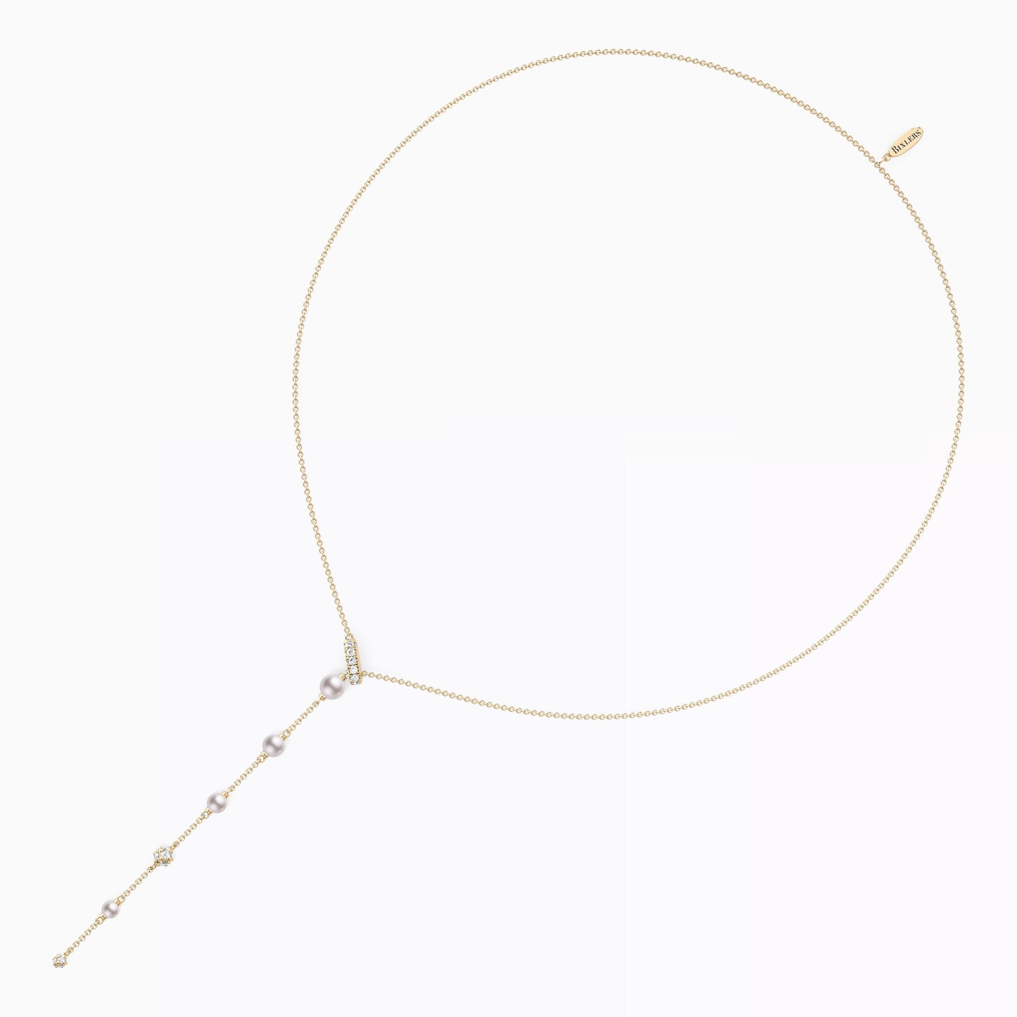 Fresh Water Graduated Pearl & Diamond Drop Necklace in 14K Gold