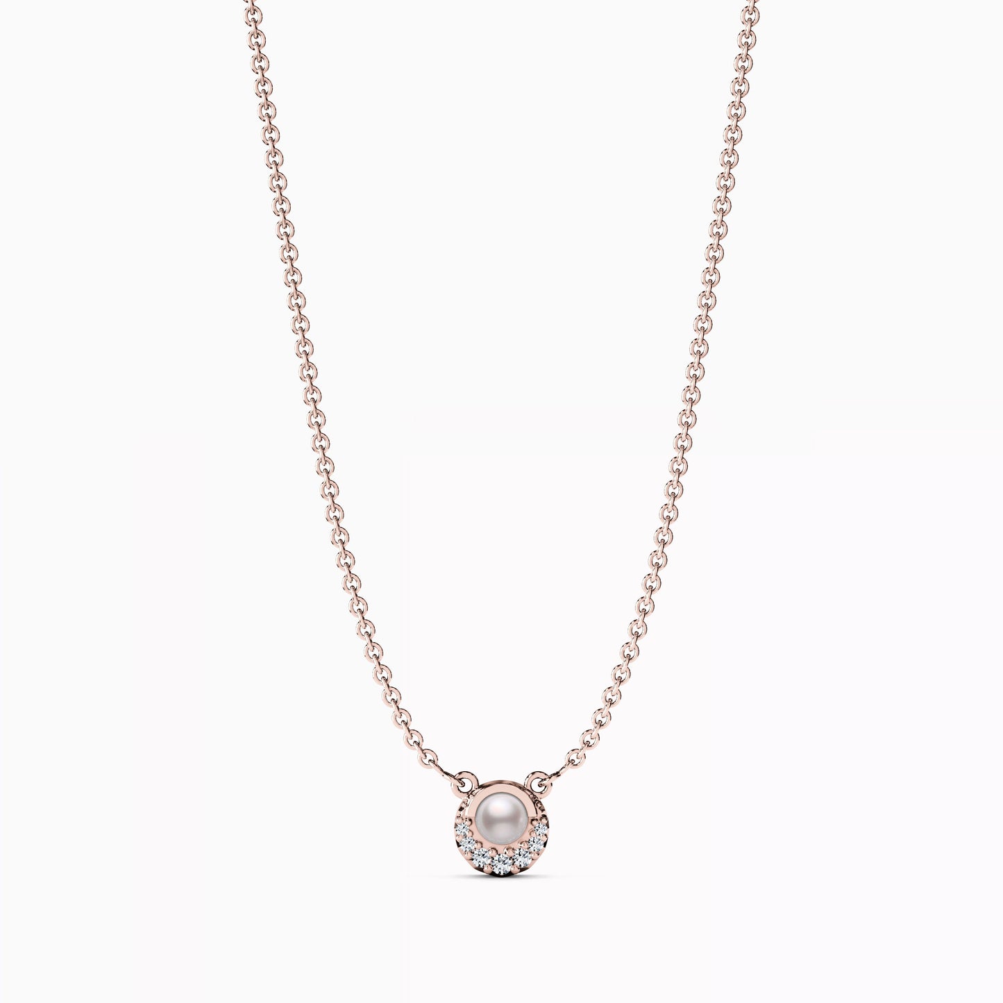 Akoya Pearl & Diamond Crescent Necklace in 14K Gold