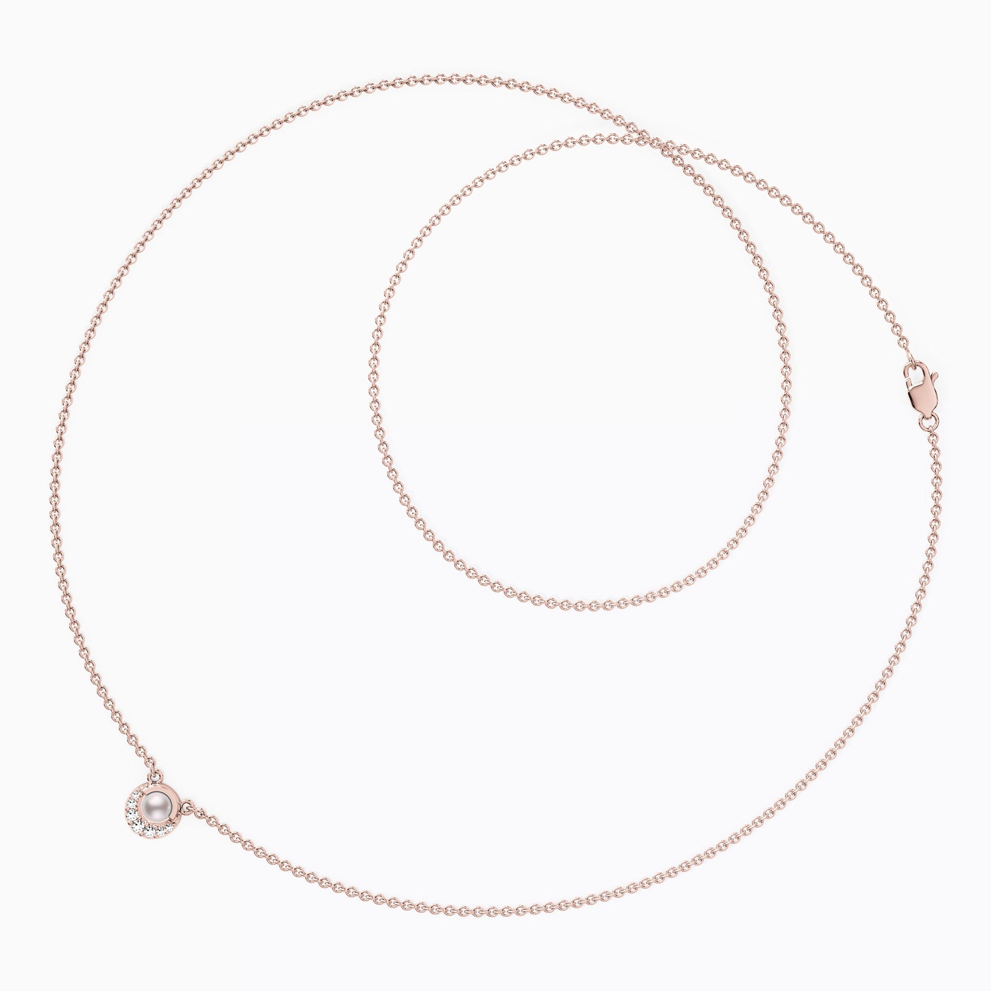 Akoya Pearl & Diamond Crescent Necklace in 14K Gold