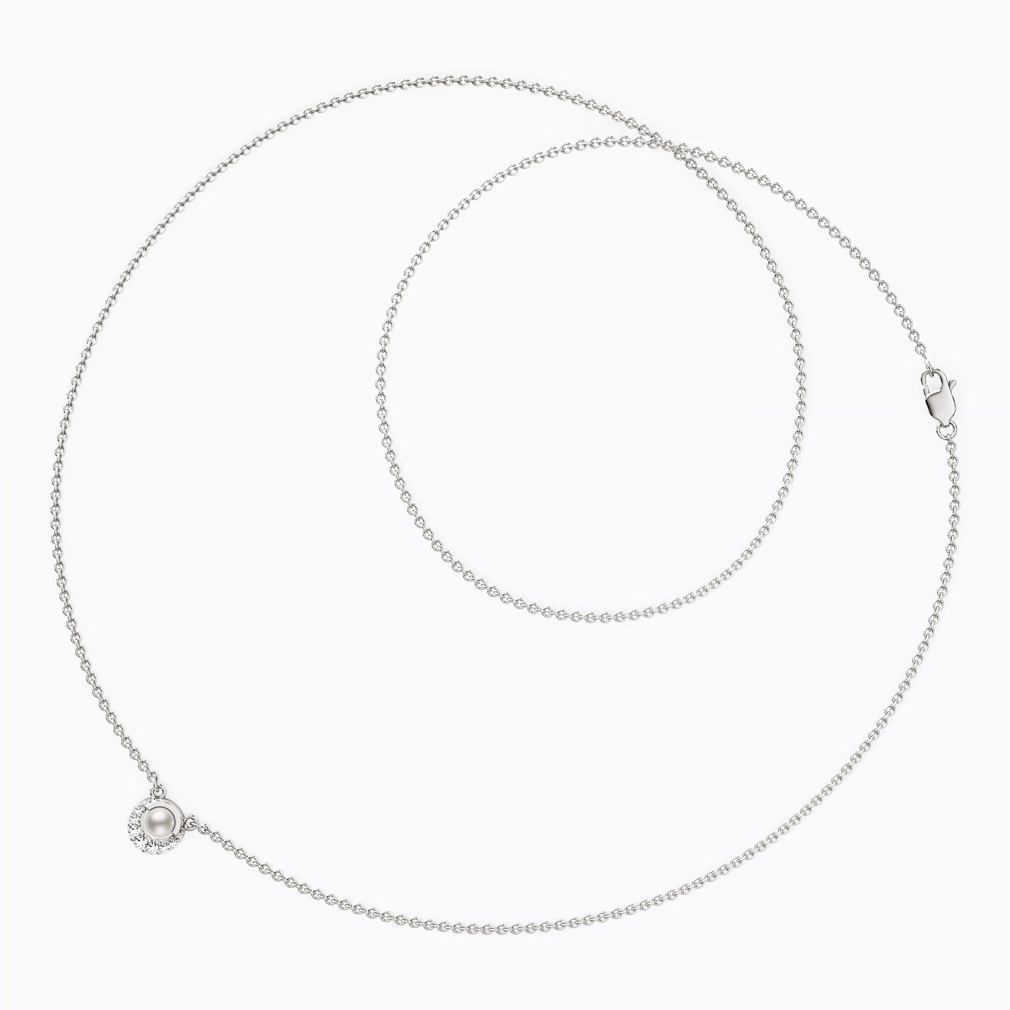 Akoya Pearl & Diamond Crescent Necklace in 14K Gold