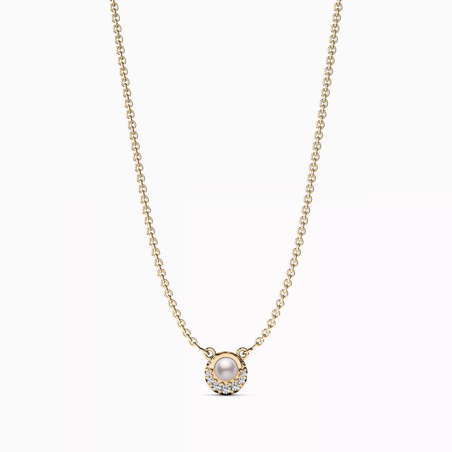 Akoya Pearl & Diamond Crescent Necklace in 14K Gold