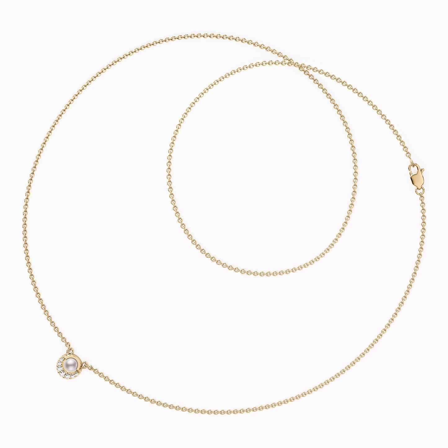 Akoya Pearl & Diamond Crescent Necklace in 14K Gold