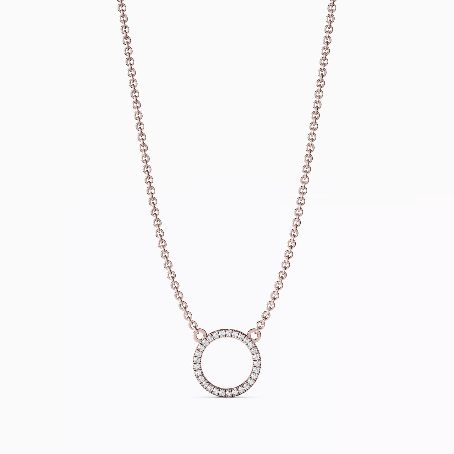 Diamond Hollow Circle Necklace in 14K Gold