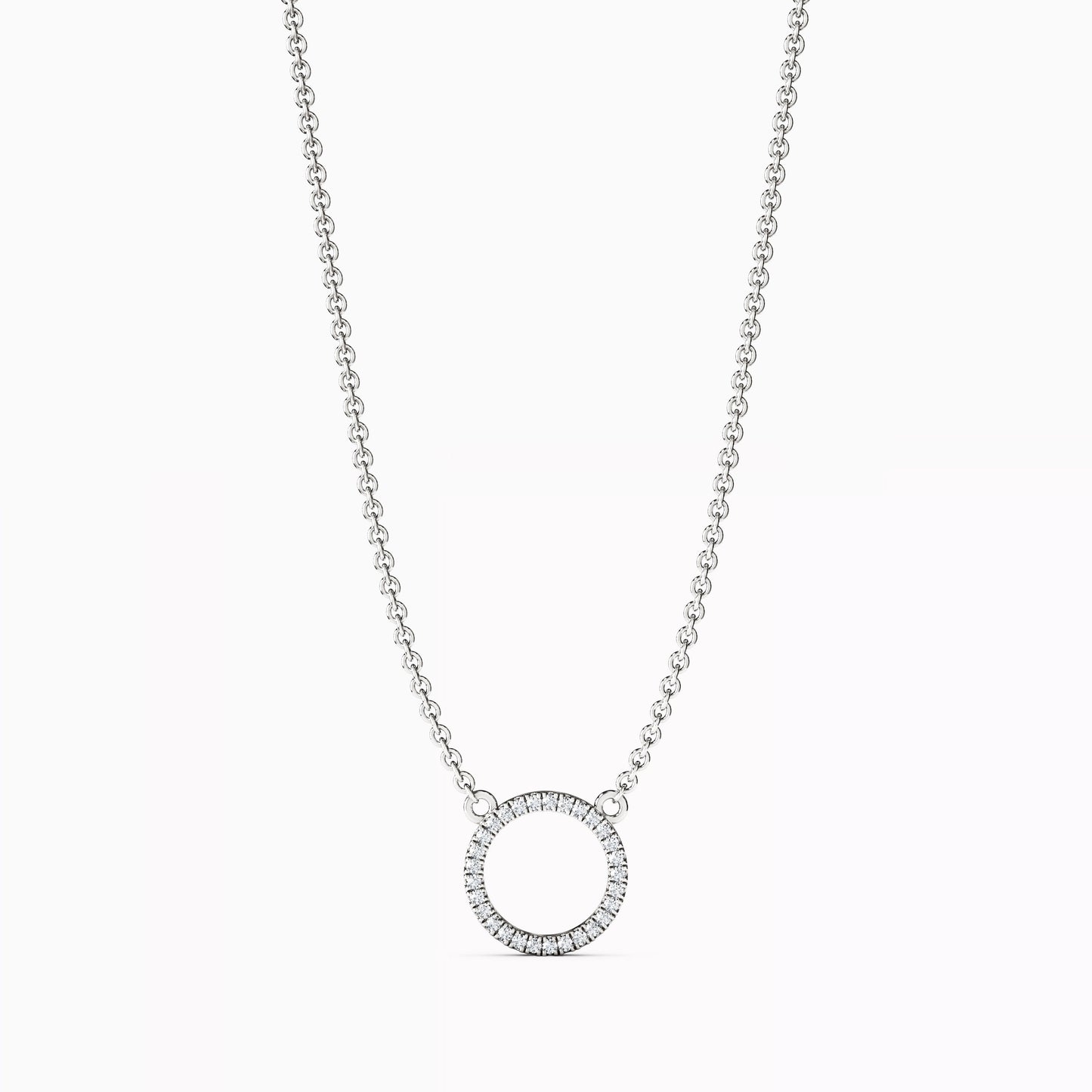Diamond Hollow Circle Necklace in 14K Gold