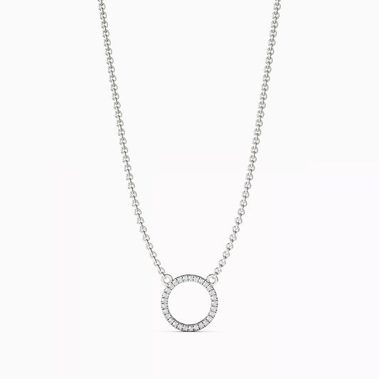 Diamond Hollow Circle Necklace in 14K Gold