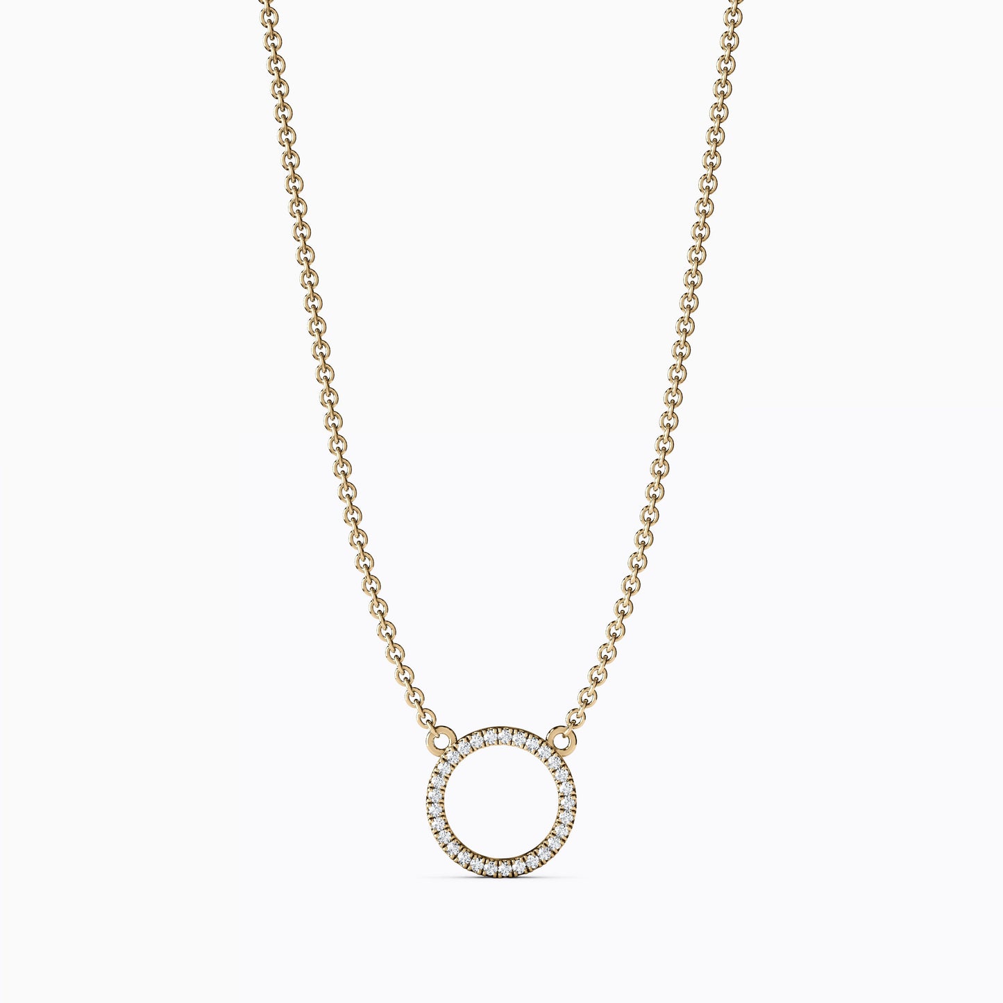 Diamond Hollow Circle Necklace in 14K Gold