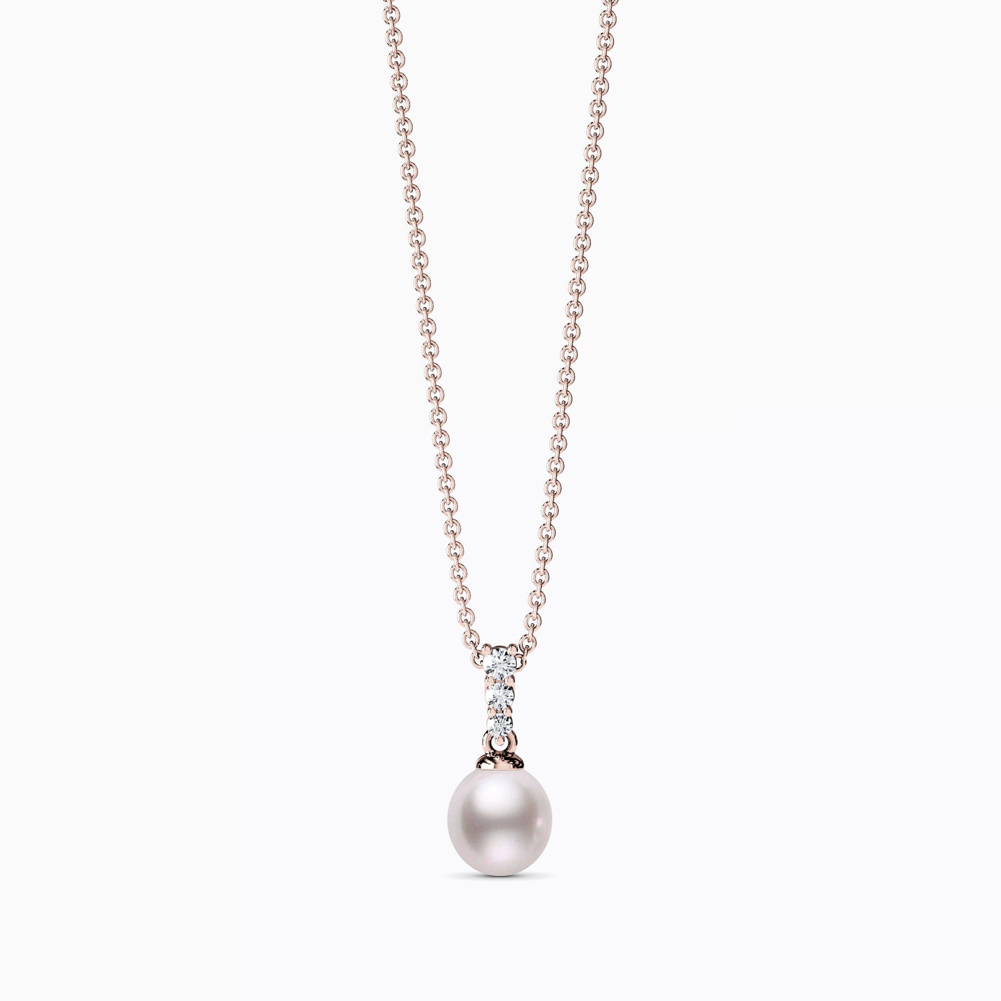 Akoya Pearl Diamond Bar Pendant Necklace in 14K Gold