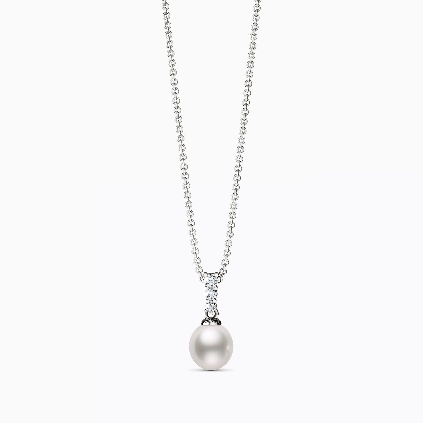 Akoya Pearl Diamond Bar Pendant Necklace in 14K Gold