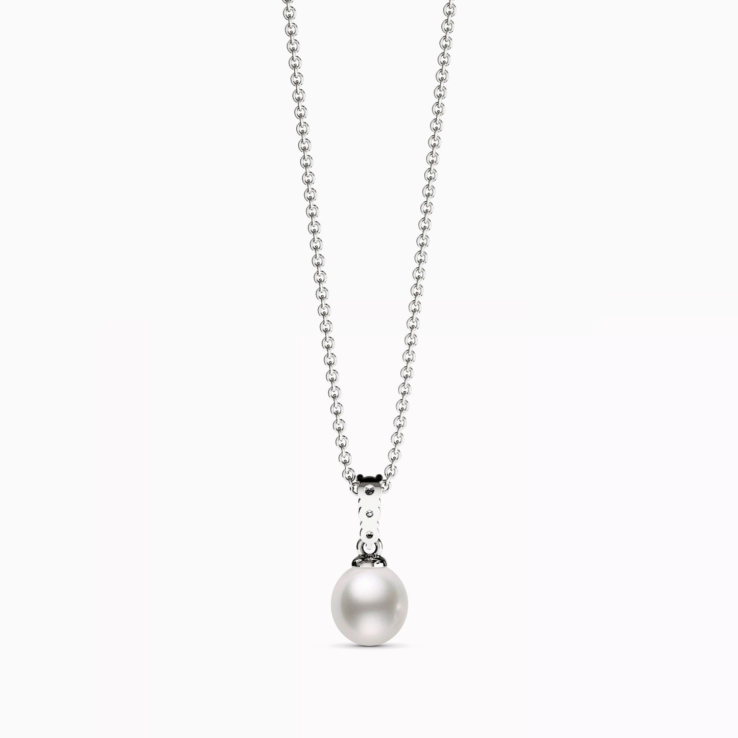 Akoya Pearl Diamond Bar Pendant Necklace in 14K Gold
