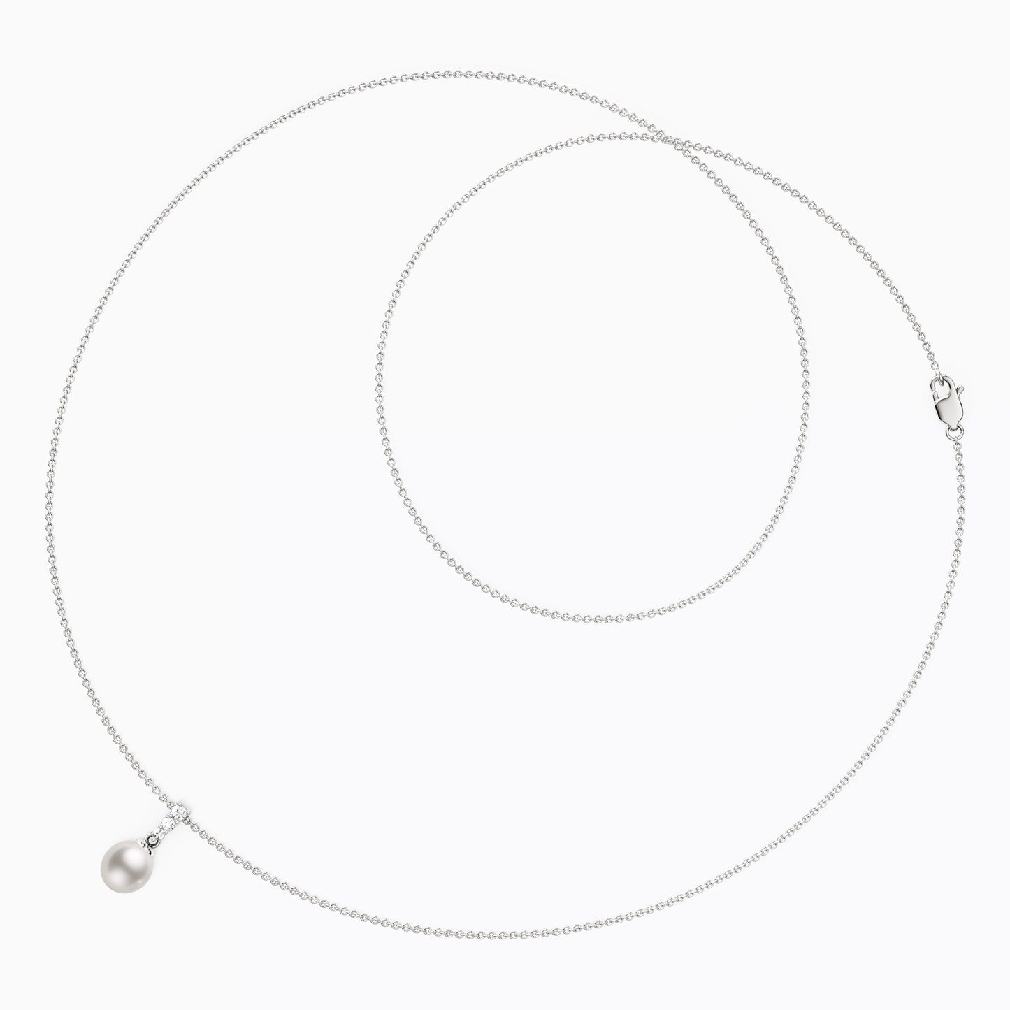 Akoya Pearl Diamond Bar Pendant Necklace in 14K Gold