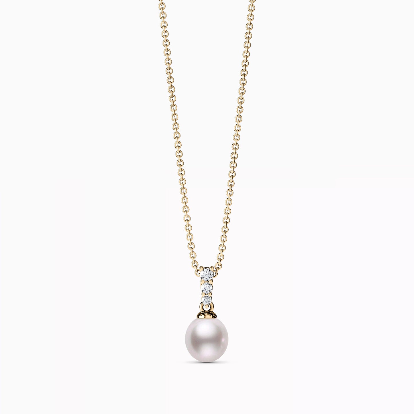 Akoya Pearl Diamond Bar Pendant Necklace in 14K Gold