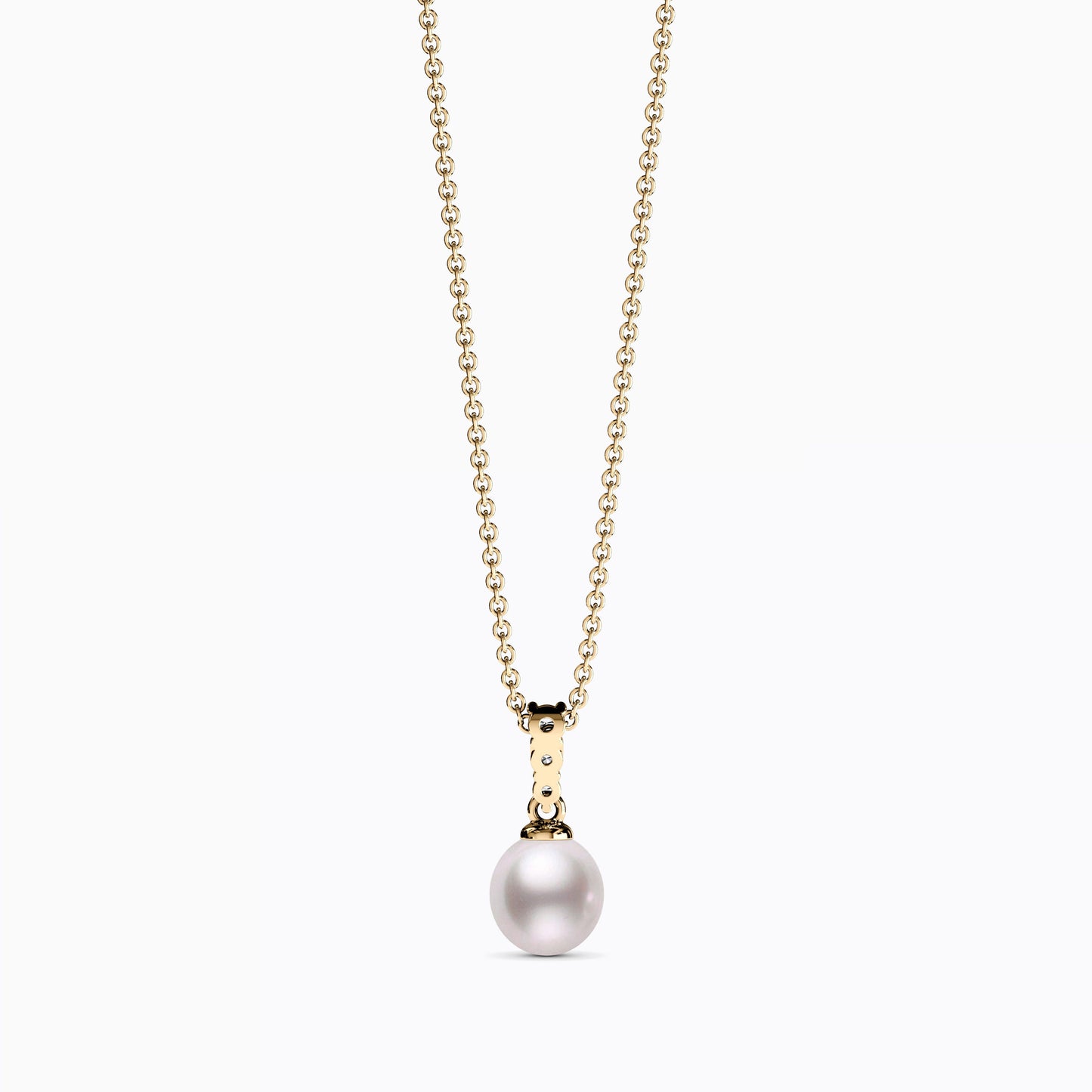 Akoya Pearl Diamond Bar Pendant Necklace in 14K Gold