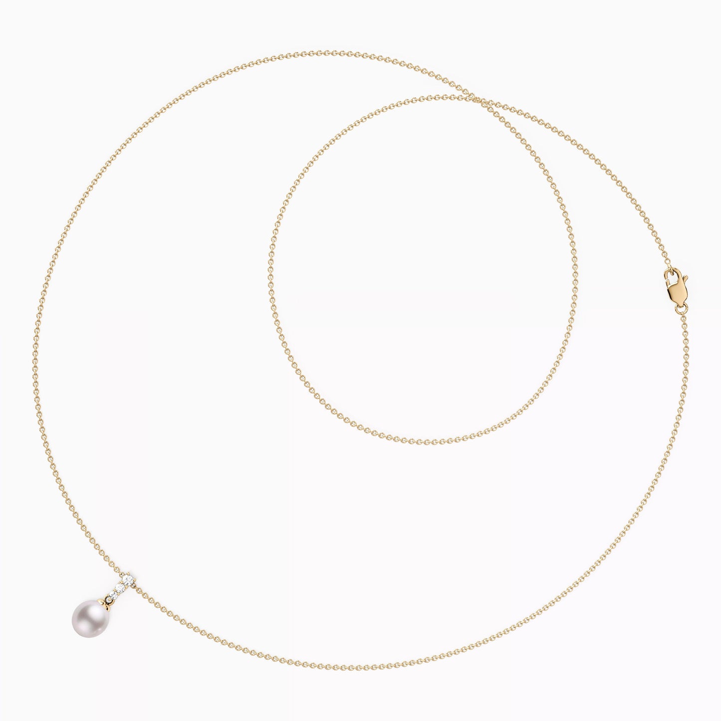 Akoya Pearl Diamond Bar Pendant Necklace in 14K Gold