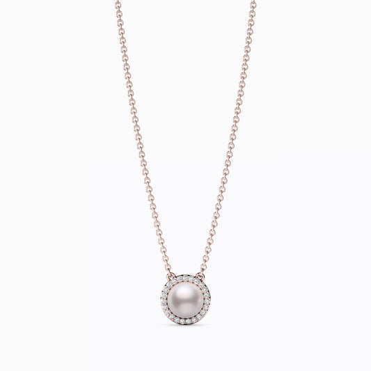Halo Akoya Pearl Diamond Pendant Necklace in 14K Gold