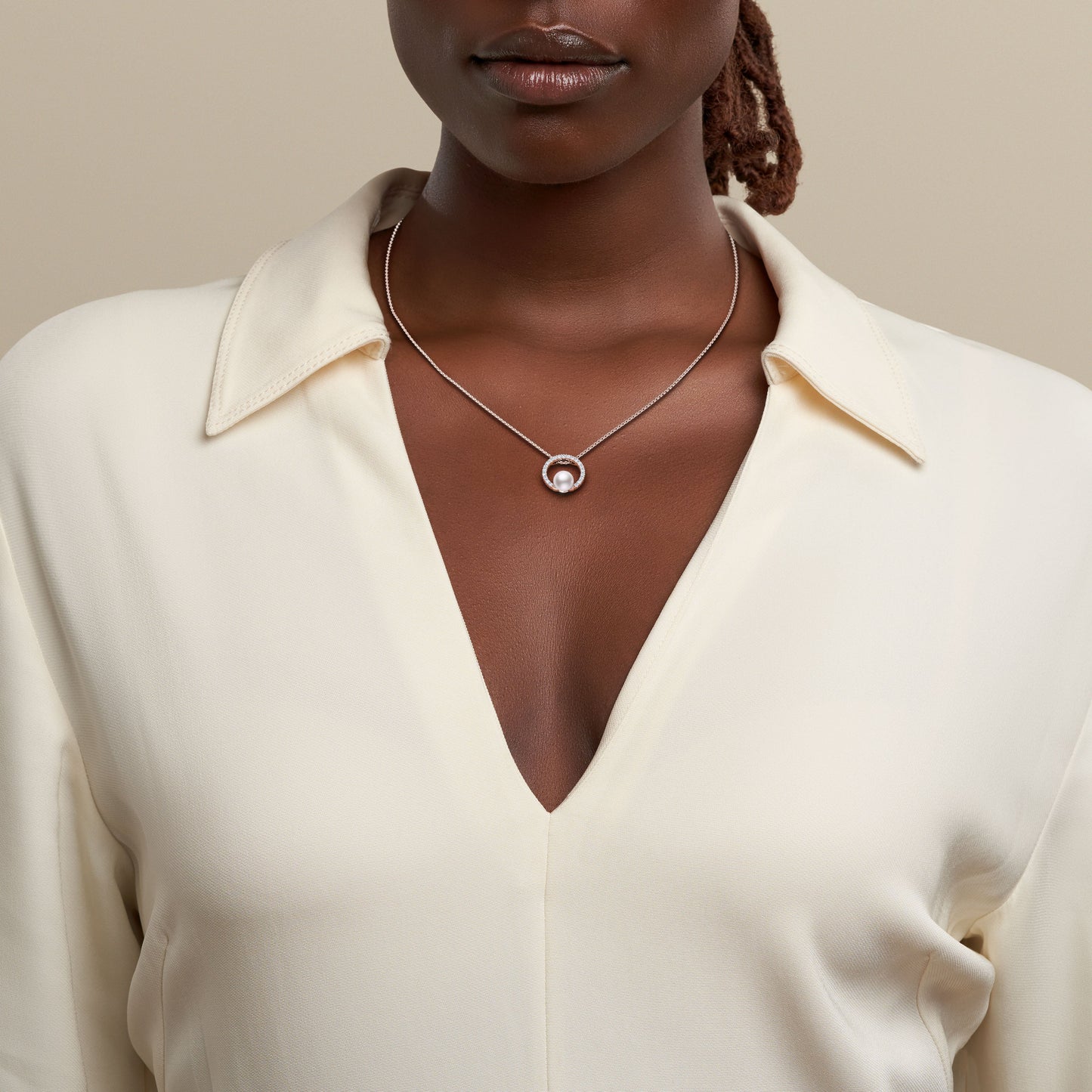 Halo Akoya Pearl Diamond Pendant Necklace in 14K Gold