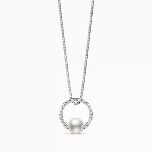 Halo Akoya Pearl Diamond Pendant Necklace in 14K Gold