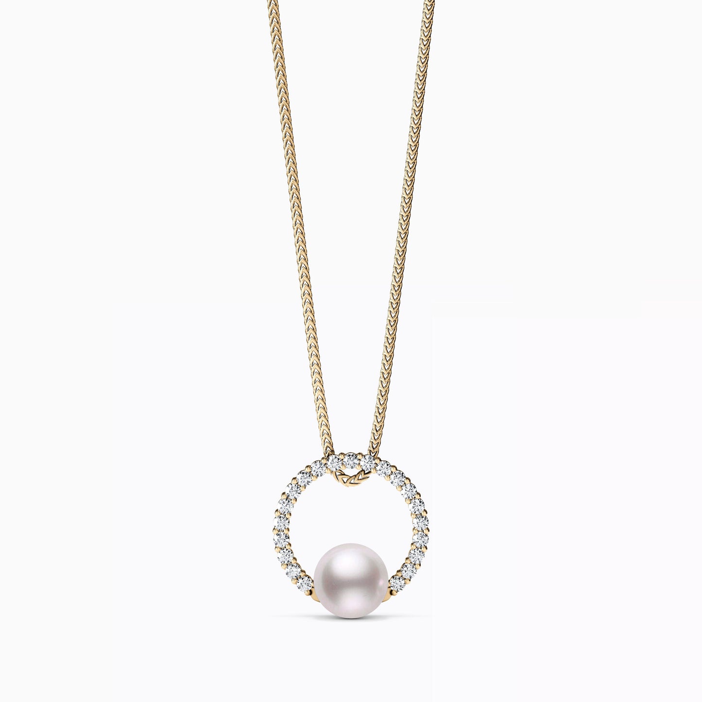 Halo Akoya Pearl Diamond Pendant Necklace in 14K Gold