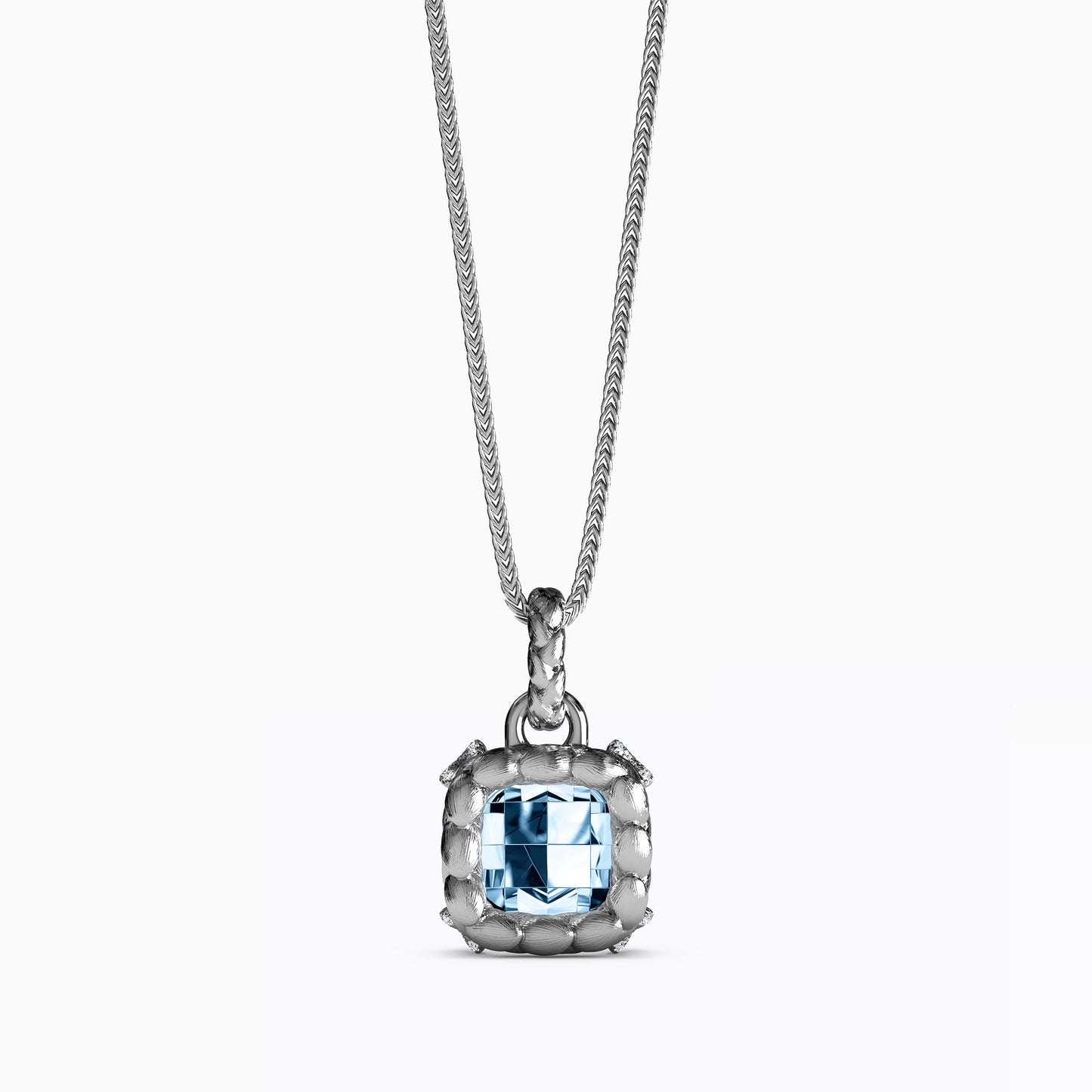 Swiss Blue Topaz Cushion Halo Pendant in Sterling Silver