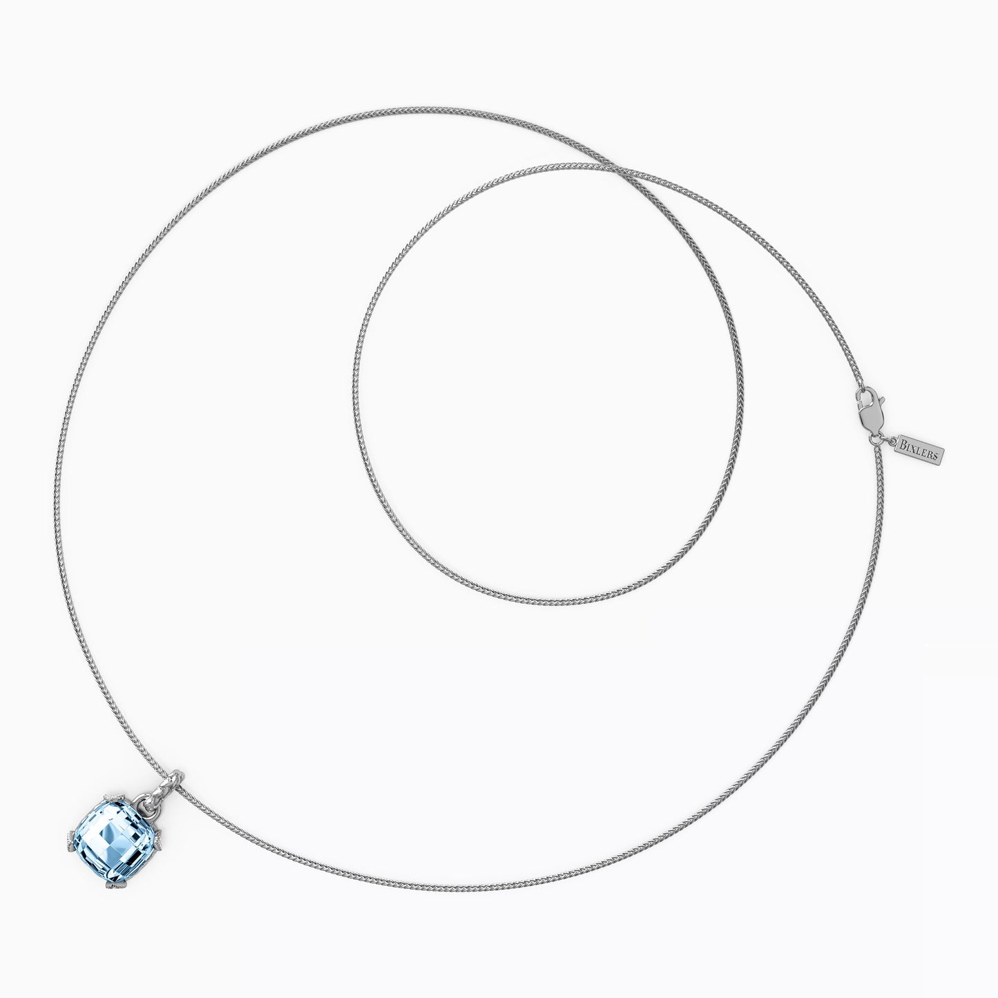 Swiss Blue Topaz Cushion Halo Pendant in Sterling Silver