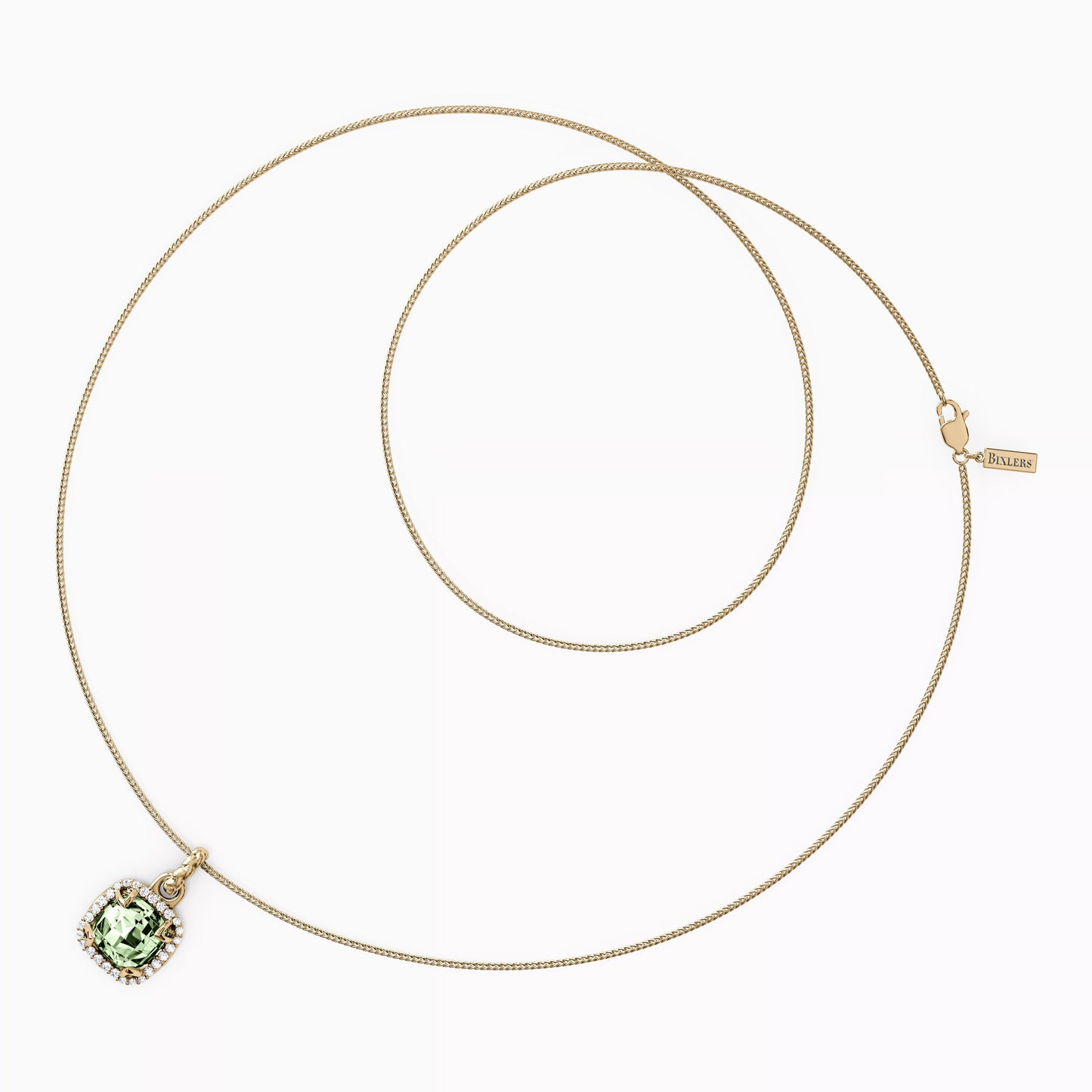 Diamond and Prasiolite Cushion Halo Pendant in 14K Gold