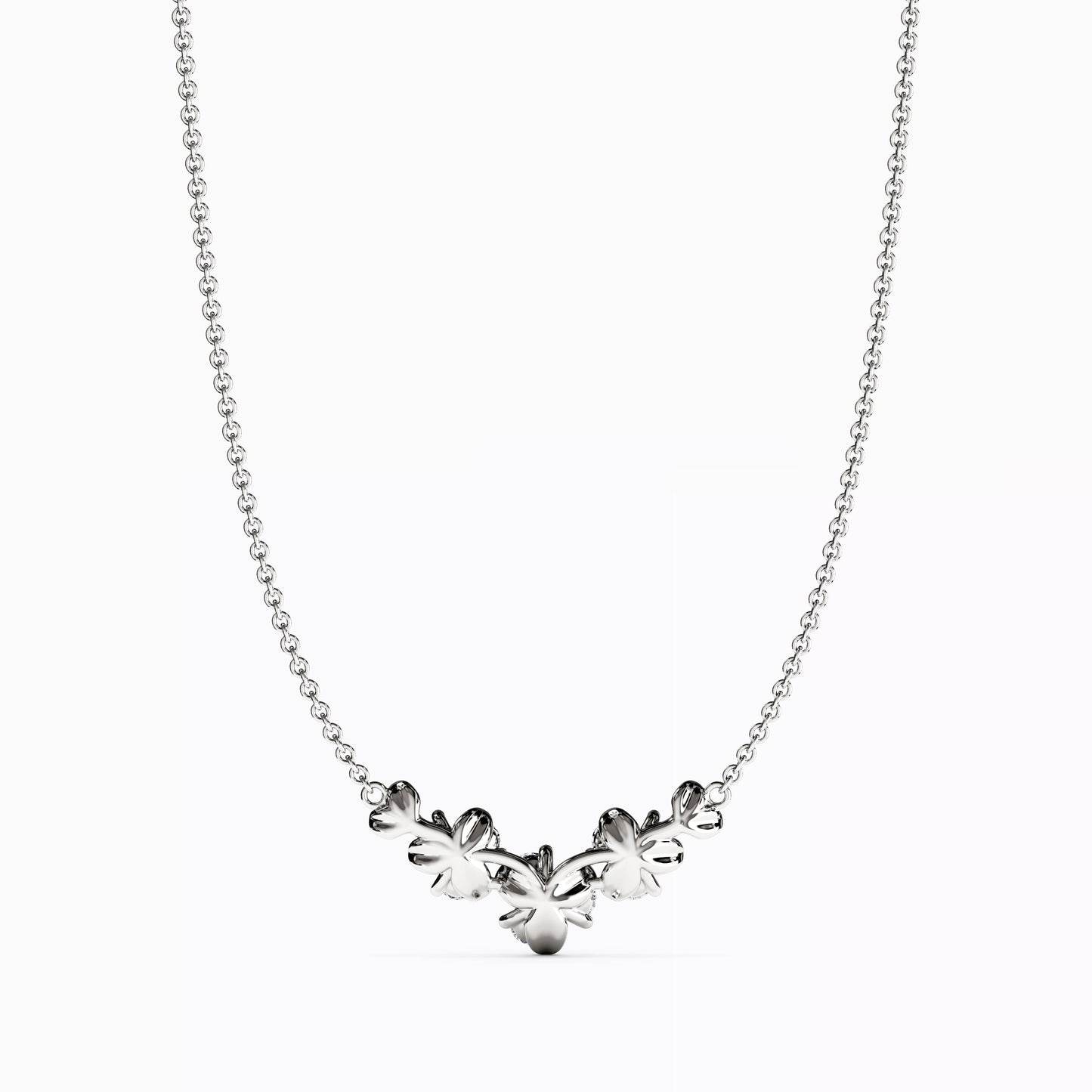 Diamond Mini Lotus V Pendant Necklace in 14K Gold