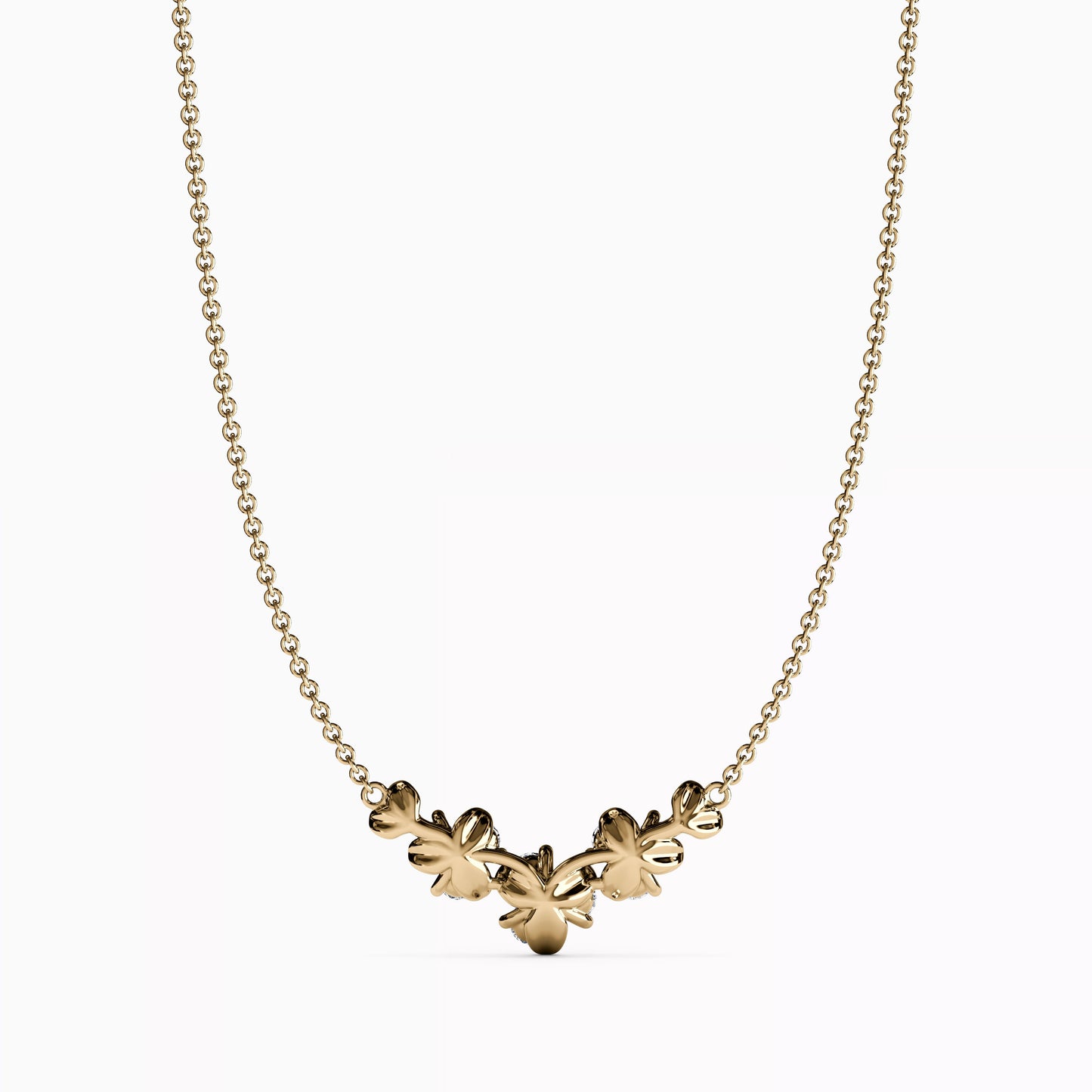 Diamond Mini Lotus V Pendant Necklace in 14K Gold
