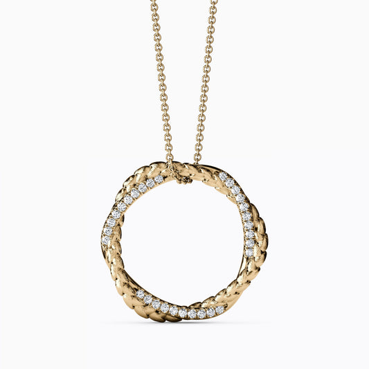 Diamond and Wheat Twist Pendant Necklace in 14K Gold