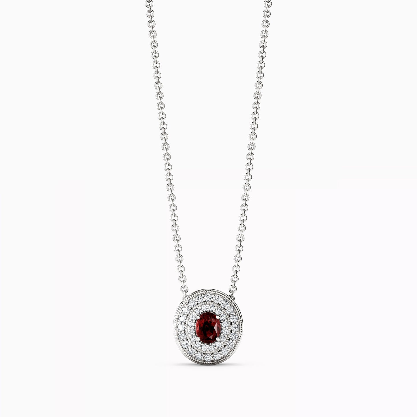 Ruby and Diamond Halo Pendant in 14K Gold