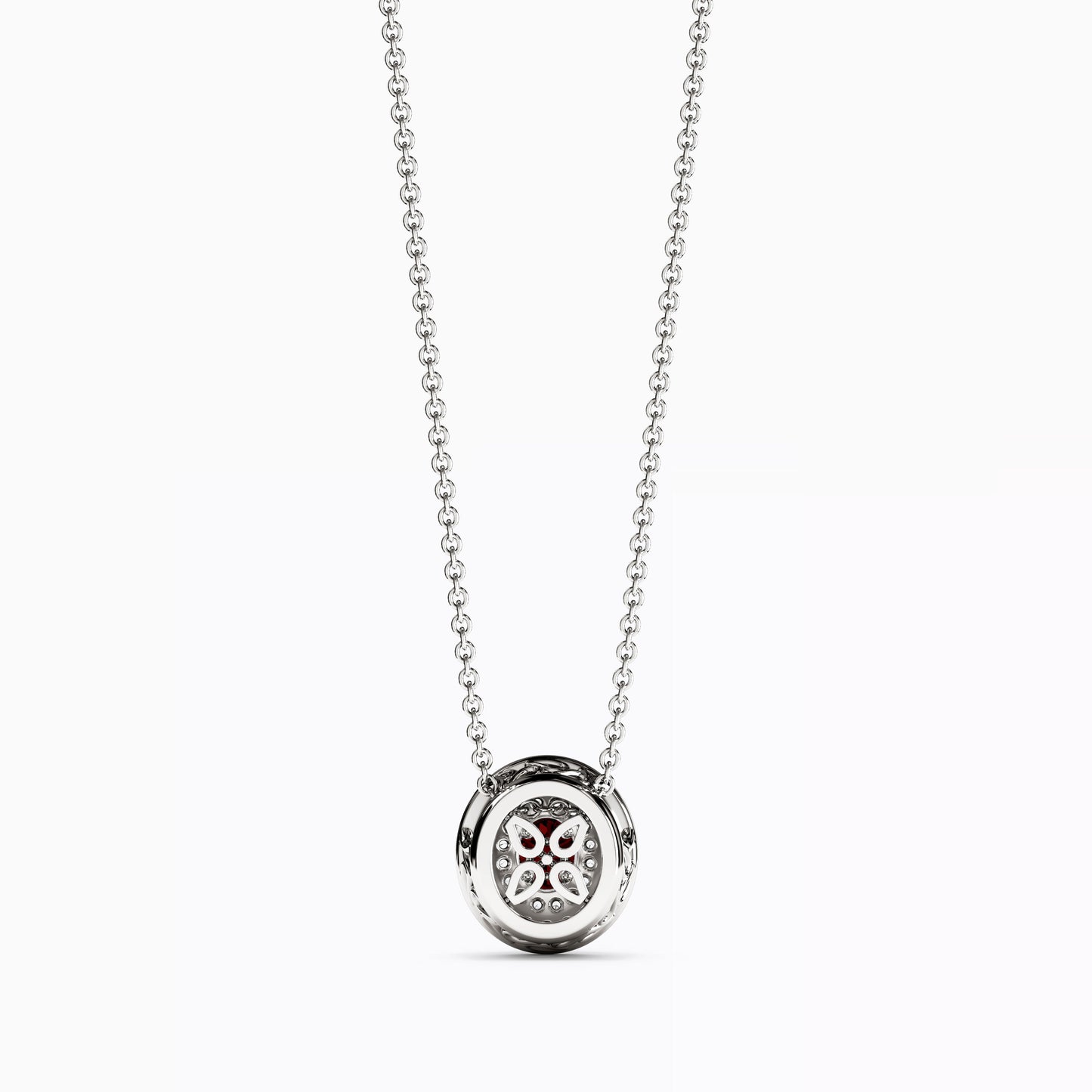 Ruby and Diamond Halo Pendant in 14K Gold