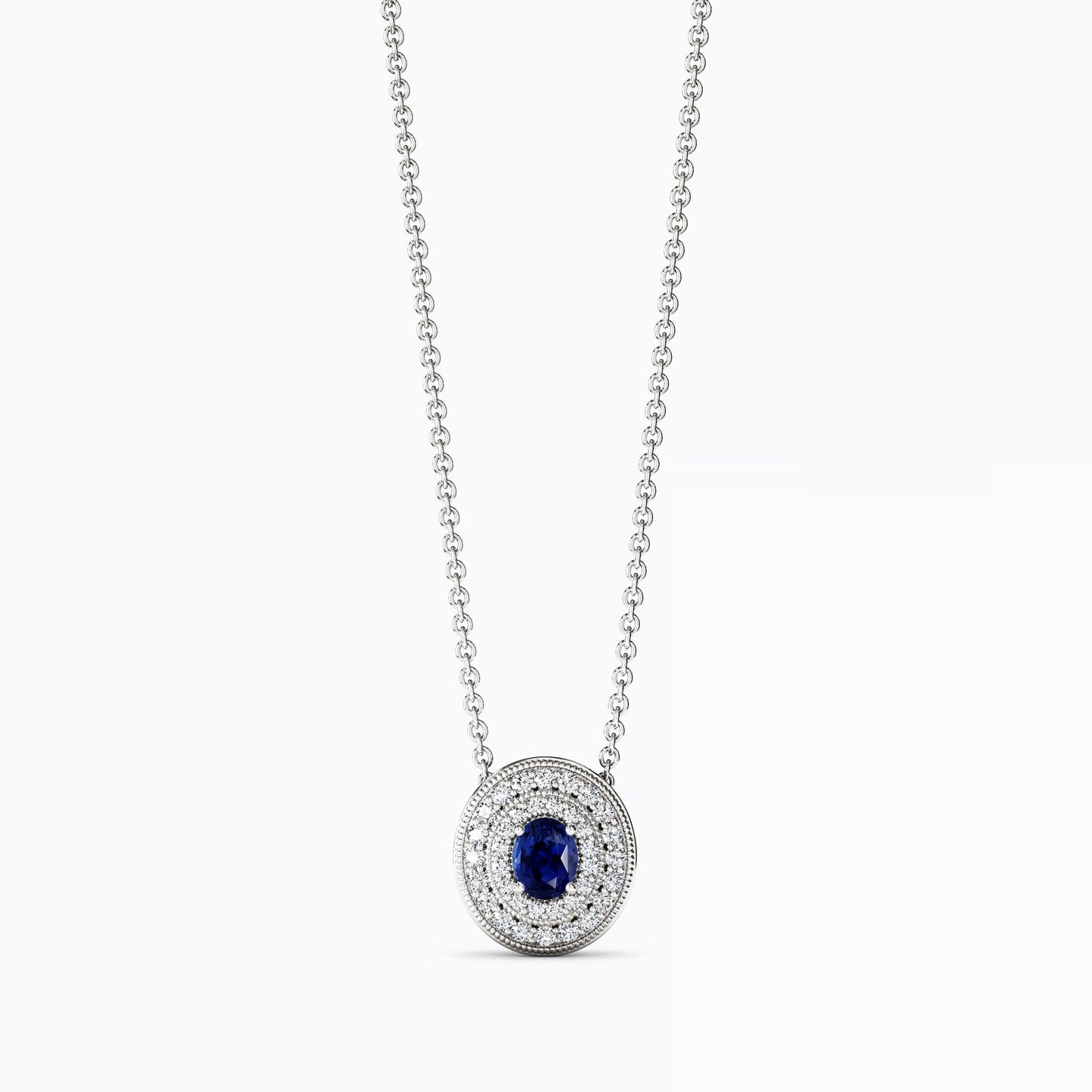 Sapphire and Diamond Halo Pendant in 14K Gold