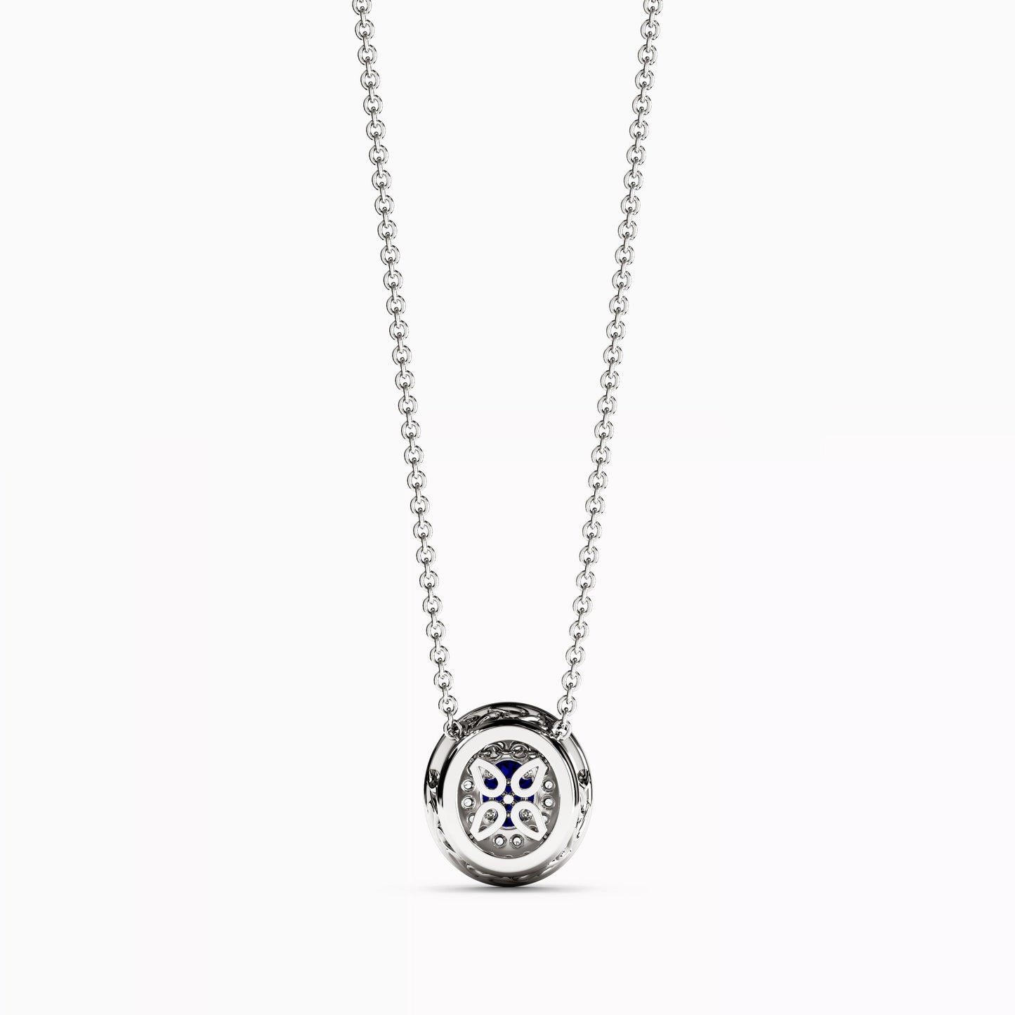 Sapphire and Diamond Halo Pendant in 14K Gold