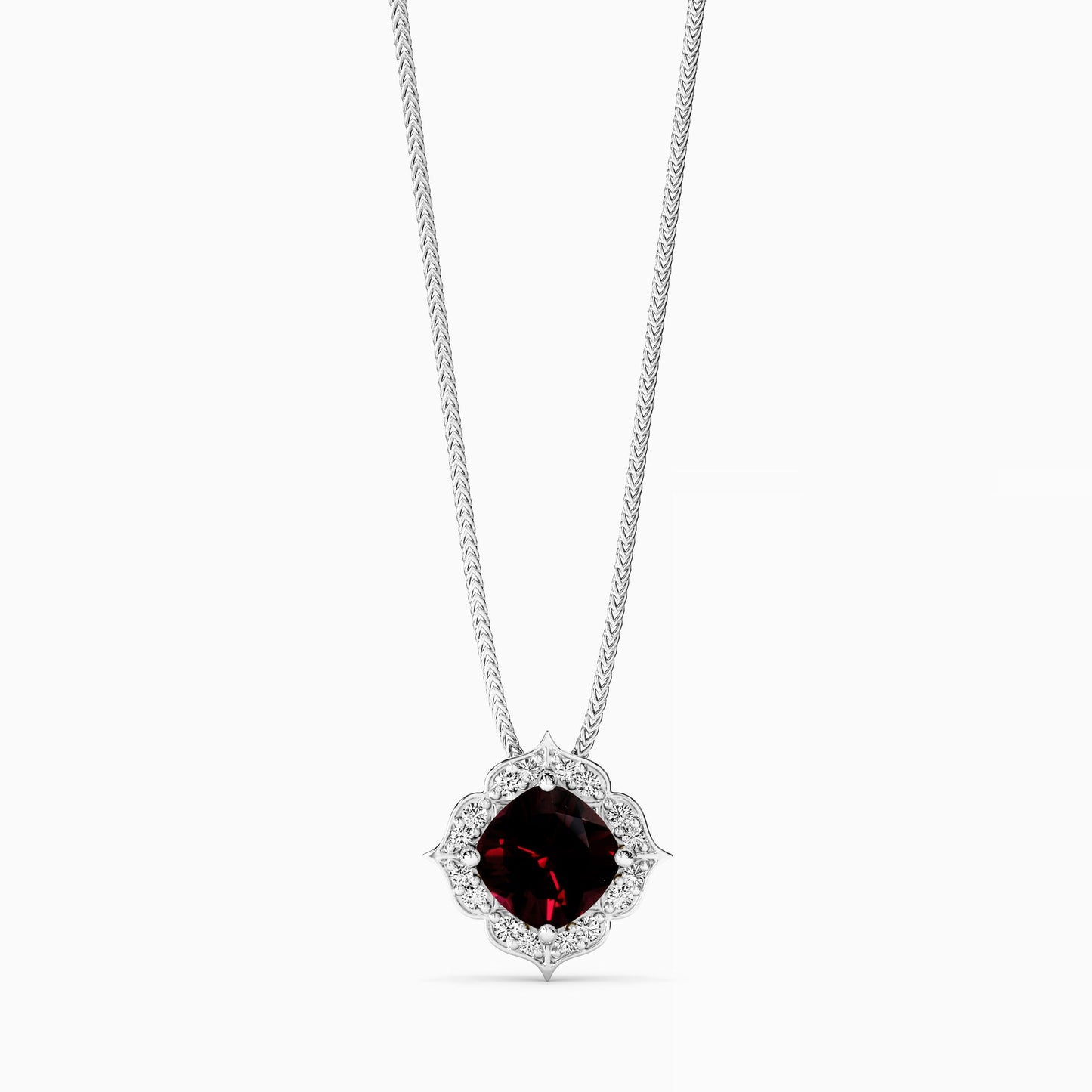 Rosette Garnet and Diamond Halo Pendant in 14K Gold