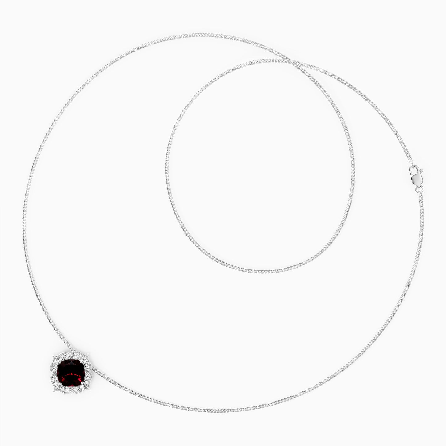 Rosette Garnet and Diamond Halo Pendant in 14K Gold