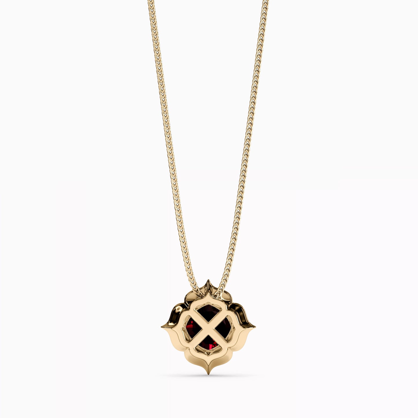 Rosette Garnet and Diamond Halo Pendant in 14K Gold