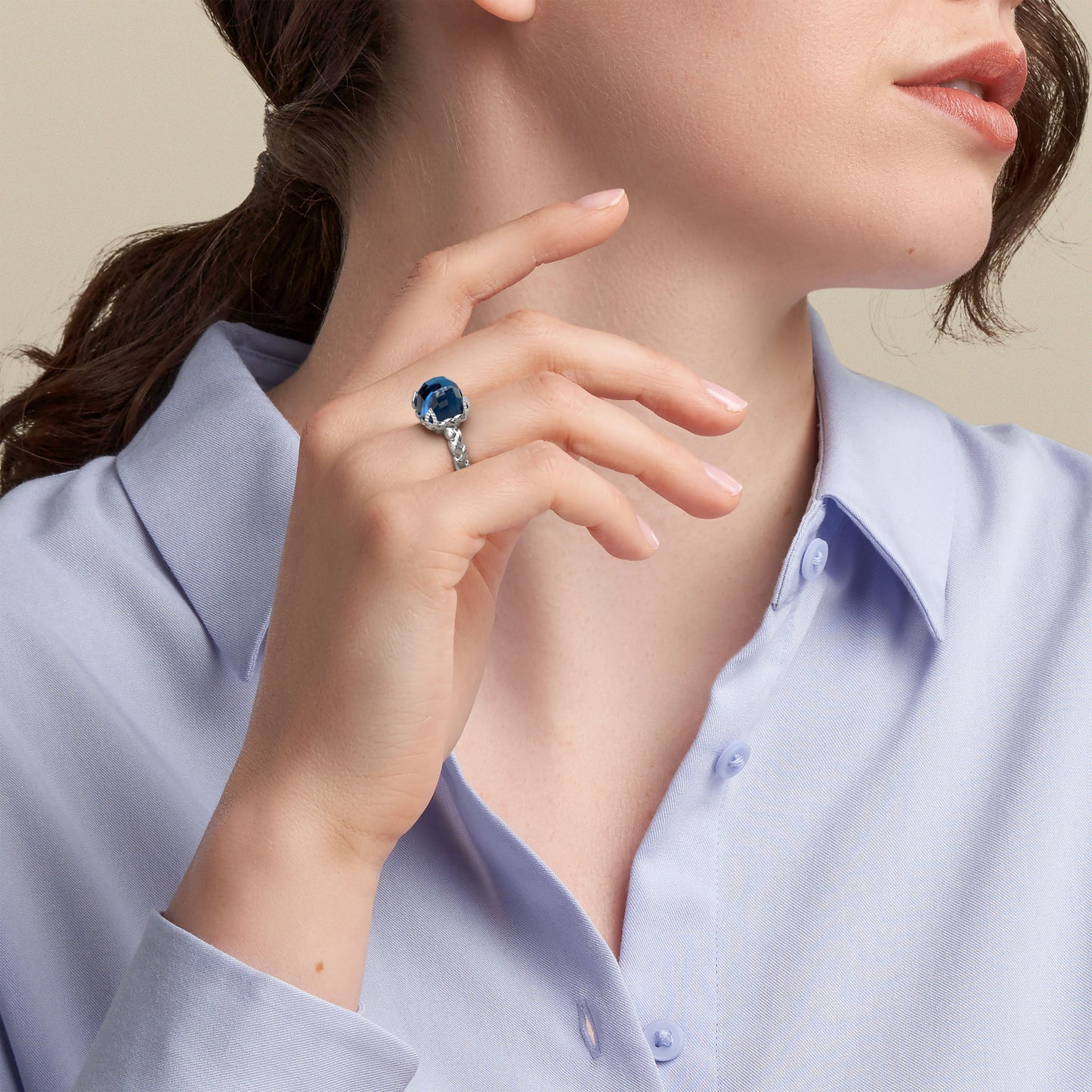 Swiss Blue Topaz Cushion Cut & Diamond Prong Ring in Sterling Silver