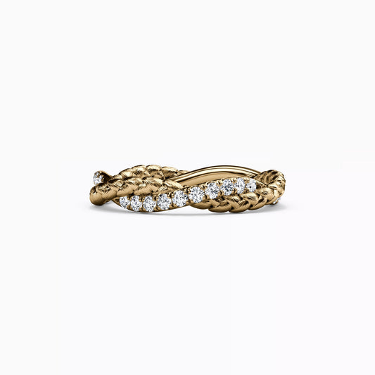 Diamond and Wheat Twist Ring in 14K Gold