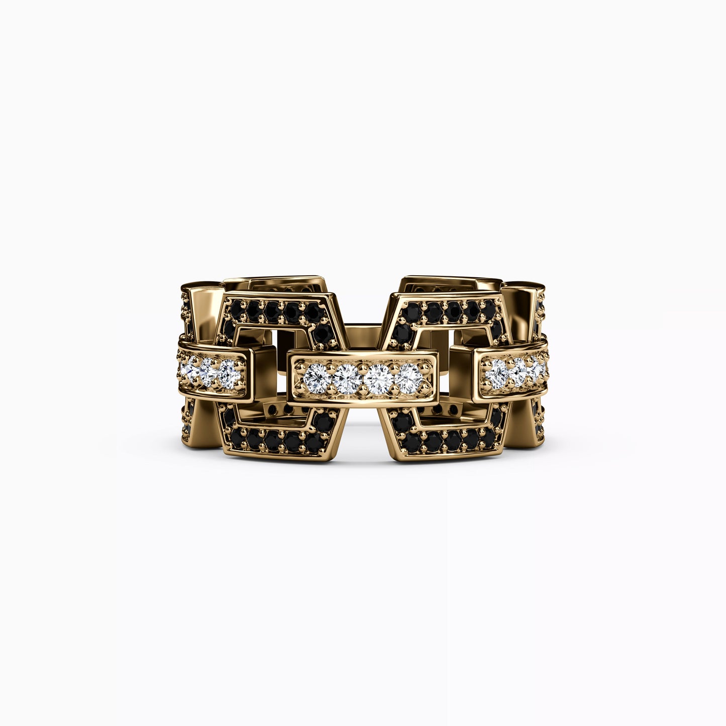 Linked Black & White Diamond Ring in 14K Gold