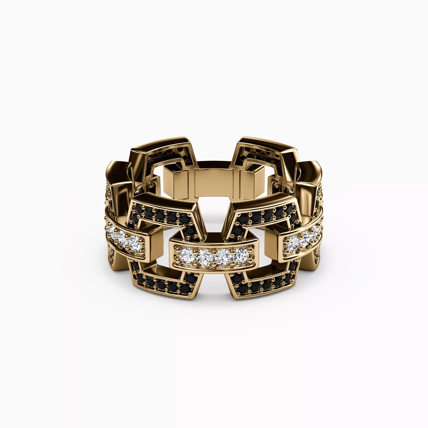 Linked Black & White Diamond Ring in 14K Gold