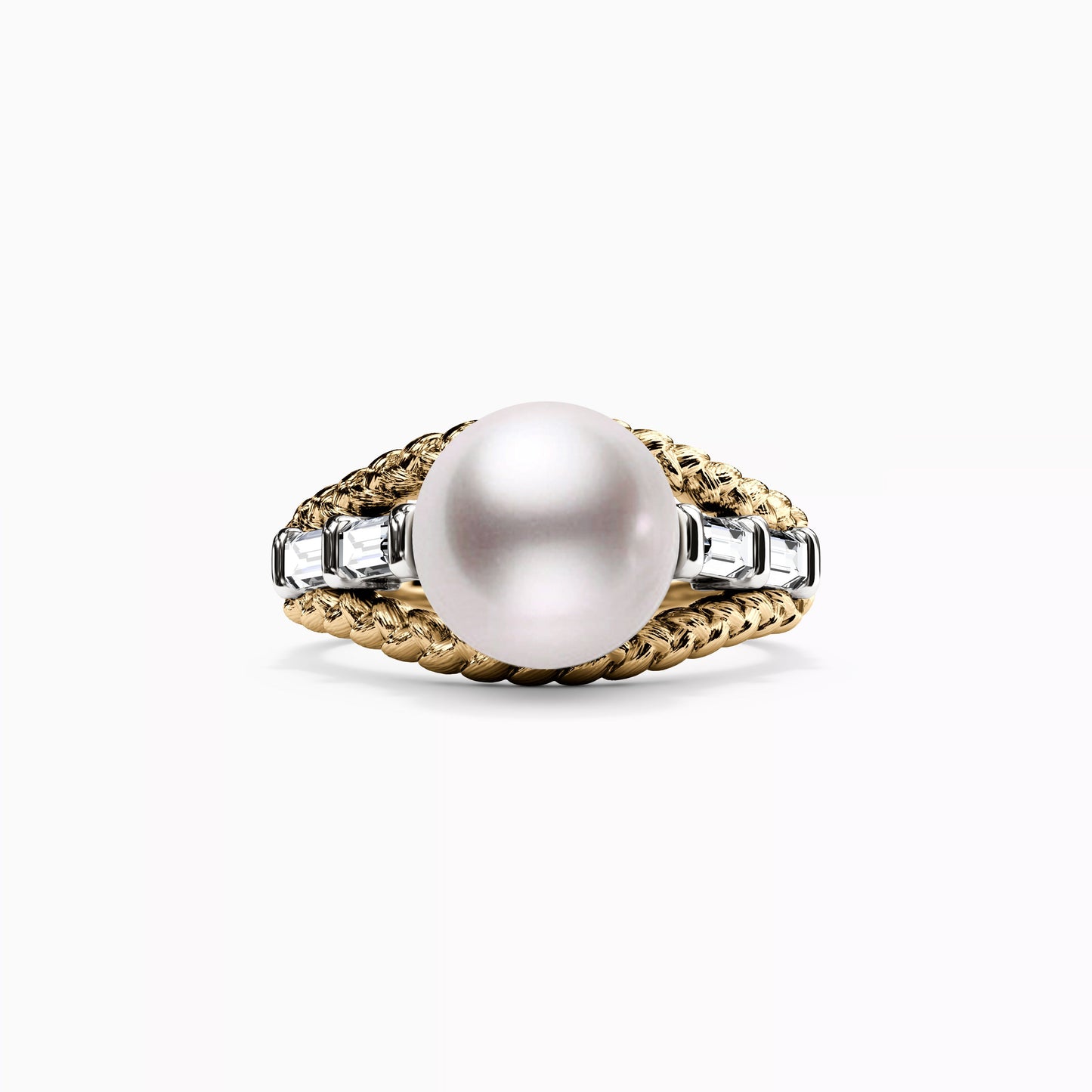 South Sea Pearl & Baguette Diamond Ring in 14K Gold