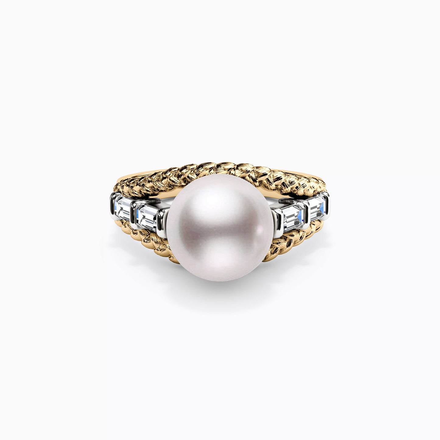 South Sea Pearl & Baguette Diamond Ring in 14K Gold