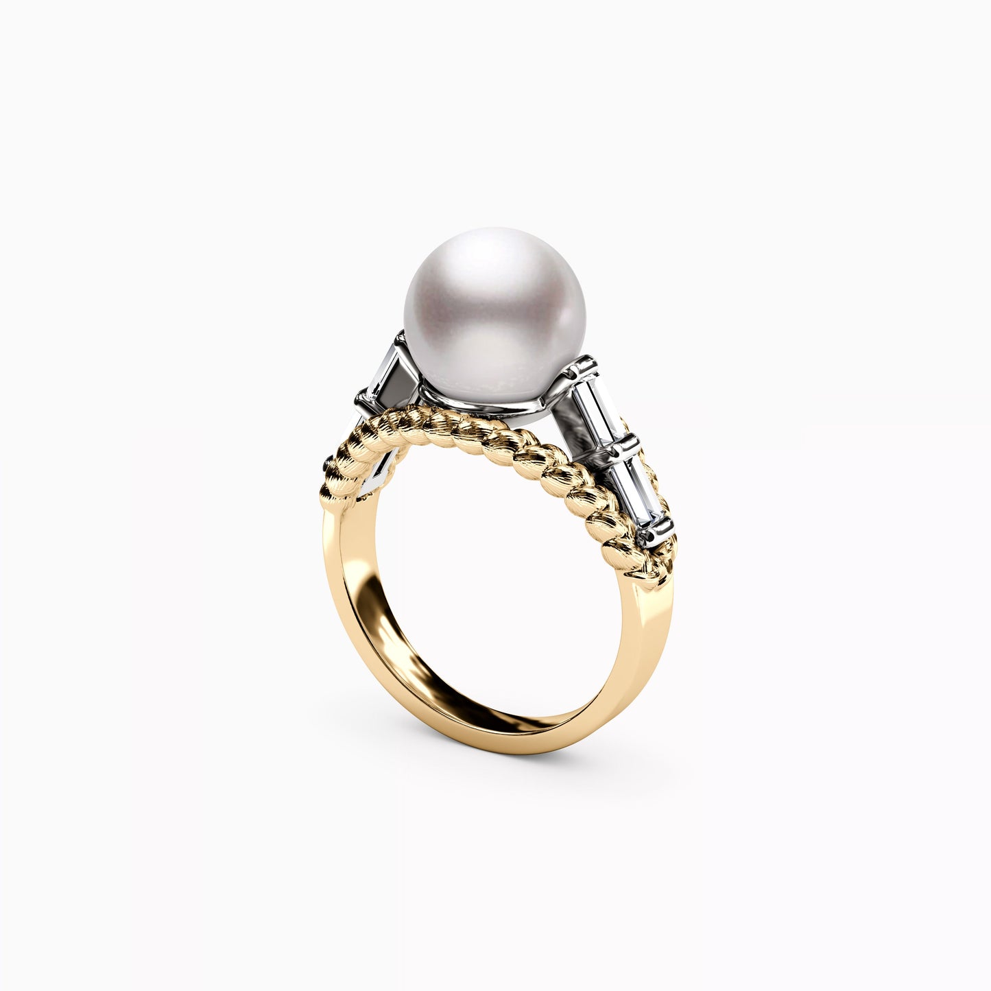 South Sea Pearl & Baguette Diamond Ring in 14K Gold