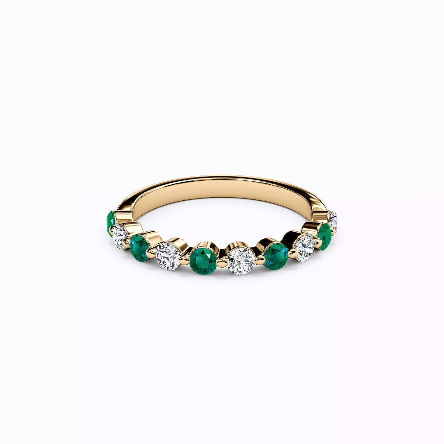Alternating Diamond and Emerald Ring in 14K Gold