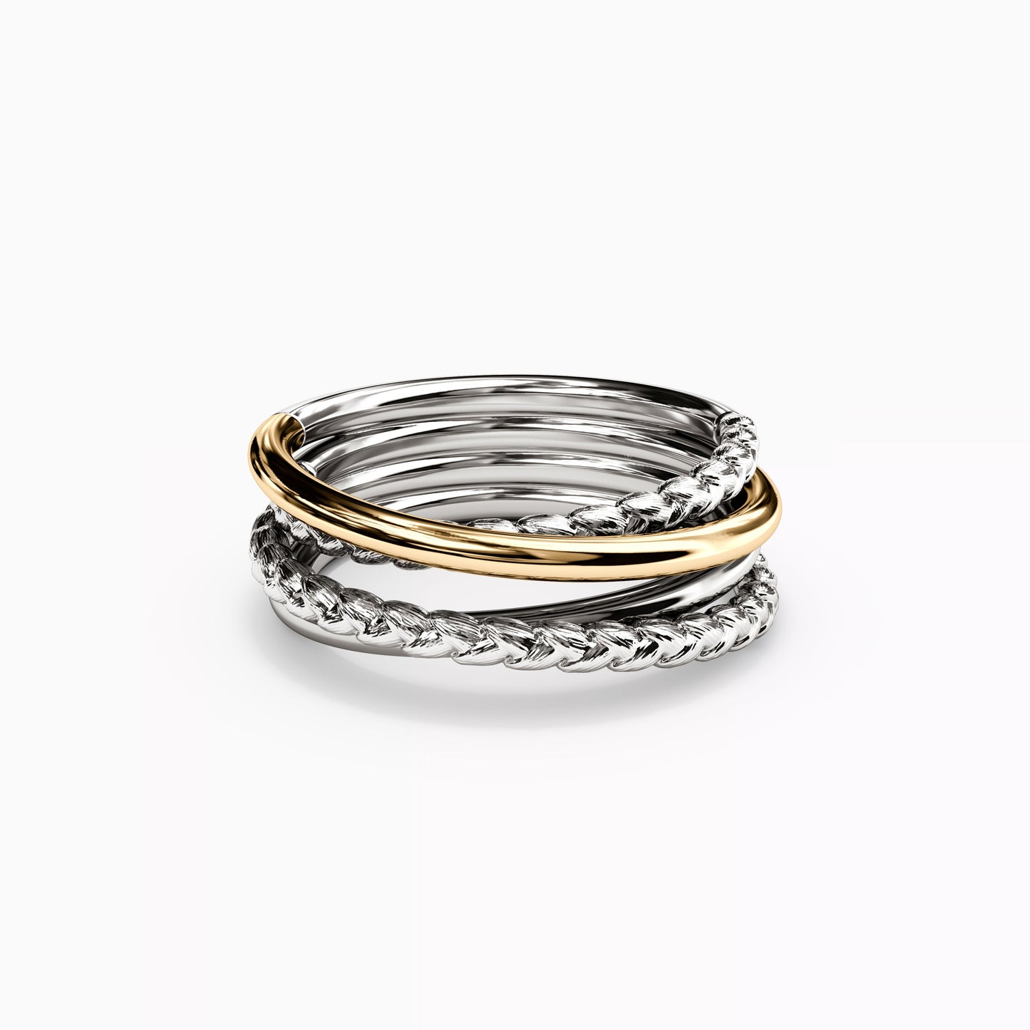 Two-Tone Intertwined Ring in 14K Gold and Sterling Silver Mix