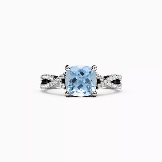 Aquamarine & Twist Diamond Pavé Ring in 14K Gold
