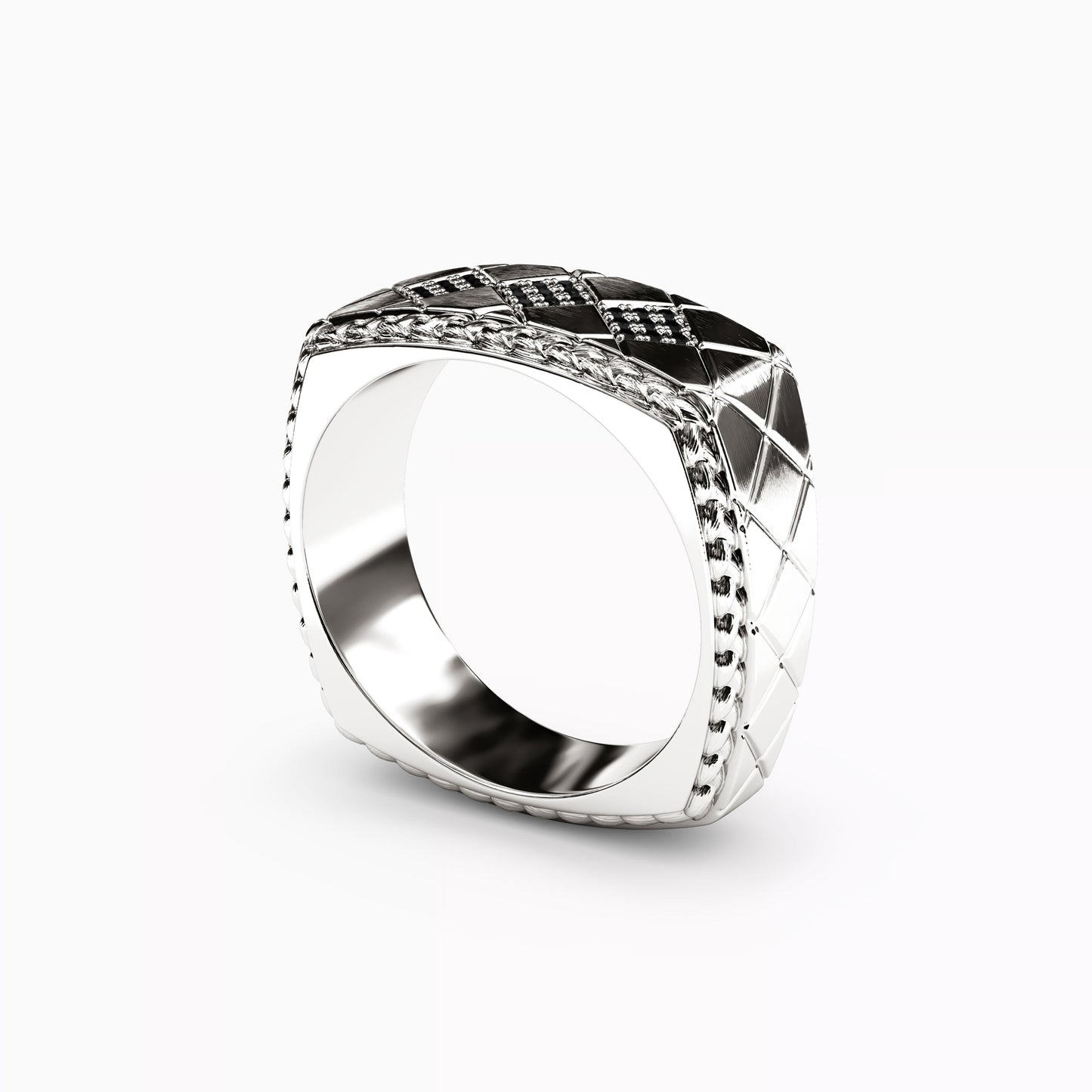 Black Diamond Checkers and Wealth Men's Ring in Sterling Silver