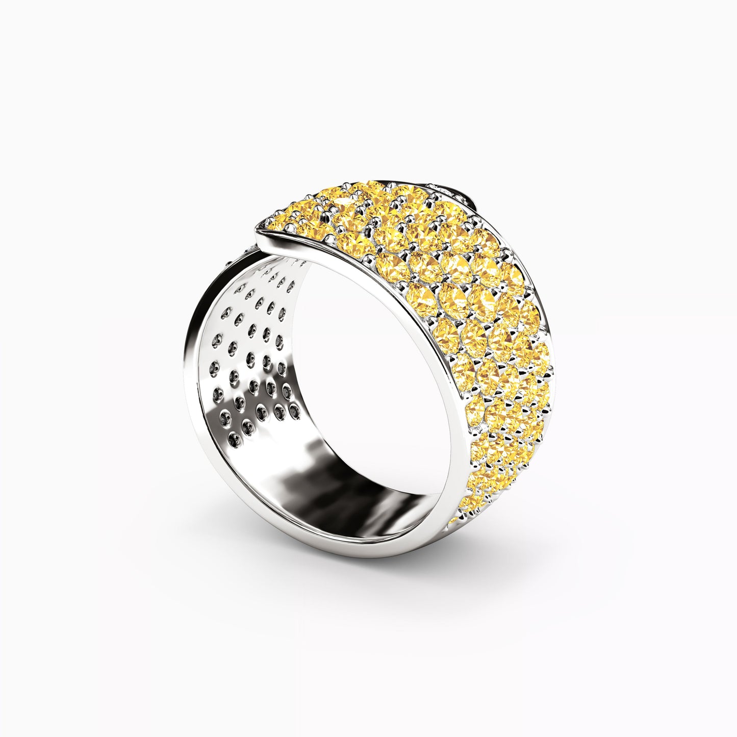 Yellow & White Diamond Row Wrap Ring in 14K Gold