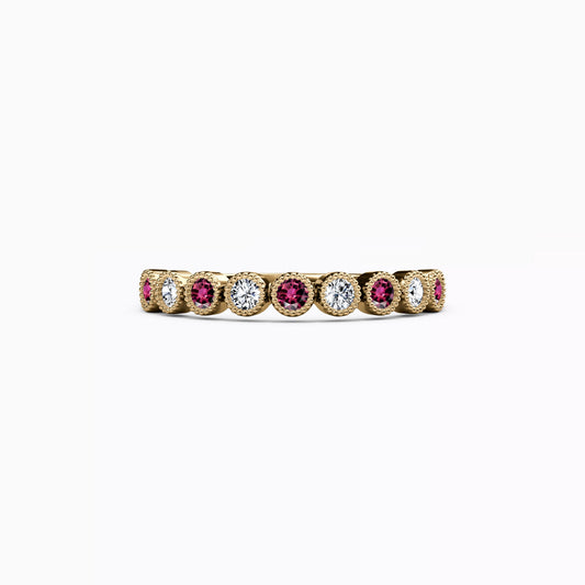 Pink Tourmaline and Diamond Bezel Milgrain Ring in 14K Gold