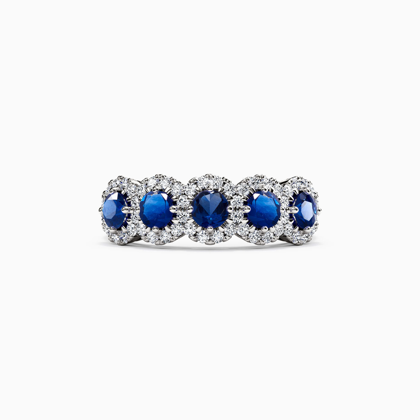 Five Stone Sapphire & Diamond Halo Ring in 14K Gold