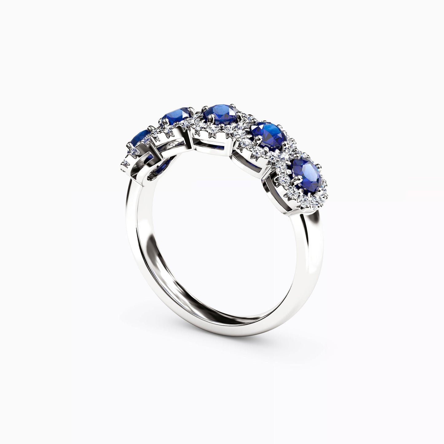 Five Stone Sapphire & Diamond Halo Ring in 14K Gold